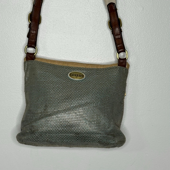 Fossil Explorer Woven Straw Triple Zip Hipster Crossbody Bag Blue Beige ZB6515 - Picture 4 of 10